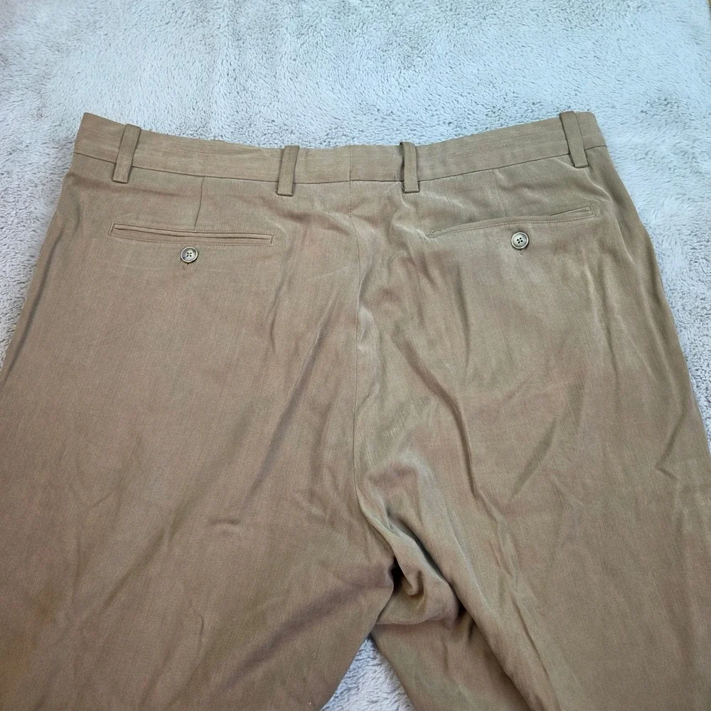 Tommy Bahama Silk Pleated Dress Pants Mens 38x30 Wide Leg Tropical Khaki Tan